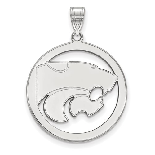 Sterling Silver Rhodium-plated LogoArt Kansas State University Wildcat Extra Large Circle Pendant