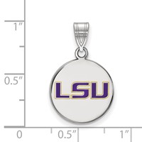 Sterling Silver Rhodium-plated LogoArt Louisiana State University L-s-u Medium Enameled Disc Pendant view 2