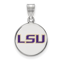 Sterling Silver Rhodium-plated LogoArt Louisiana State University L-s-u Medium Enameled Disc Pendant view 1