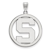 Sterling Silver Rhodium-plated LogoArt Michigan State University Letter S Large Circle Pendant view 1