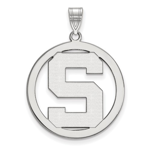 Sterling Silver Rhodium-plated LogoArt Michigan State University Letter S Large Circle Pendant