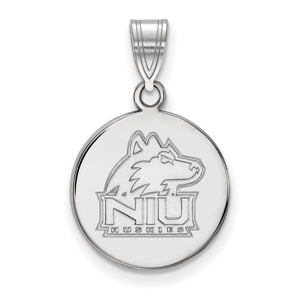 Sterling Silver Rhodium-plated LogoArt Northern Illinois University N-i-u Huskies Medium Disc Pendant