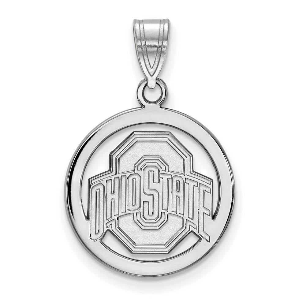 Sterling Silver Rhodium-plated LogoArt the Ohio State University Med Circle Pendant