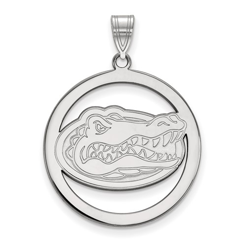Sterling Silver Rhodium-plated LogoArt University of Florida Gator Extra Large Circle Pendant