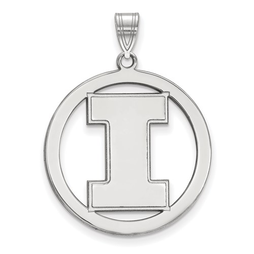 Sterling Silver Rhodium-plated LogoArt University of Illinois Letter I Extra Large Circle Pendant