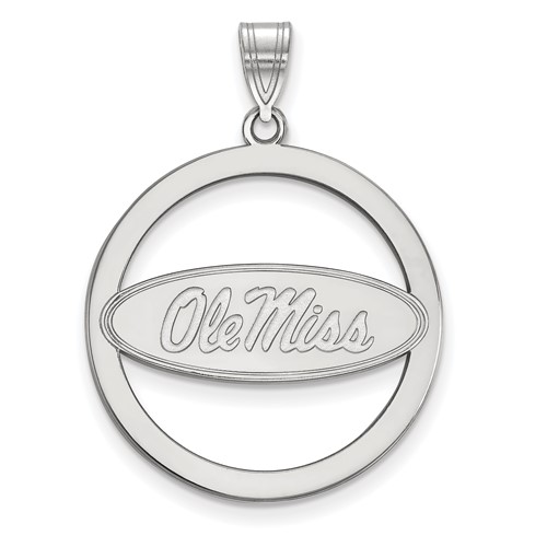 Sterling Silver Rhodium-plated LogoArt University of Mississippi Ole Miss Extra Large Circle Pendant