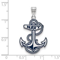 Sterling Silver Rhodium-plated LogoArt US Naval Academy Anchor Extra Large Enameled Pendant view 2