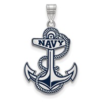 Sterling Silver Rhodium-plated LogoArt US Naval Academy Anchor Extra Large Enameled Pendant view 1