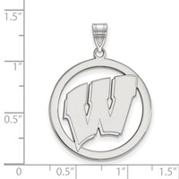 Sterling Silver Rhodium-plated LogoArt University of Wisconsin Letter W Extra Large Circle Pendant view 2