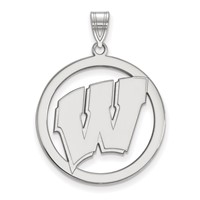 Sterling Silver Rhodium-plated LogoArt University of Wisconsin Letter W Extra Large Circle Pendant view 1