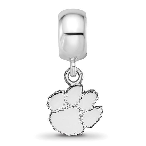 Sterling Silver Rhodium-plated LogoArt Clemson University Tiger Paw Extra Small Dangle Bead Charm