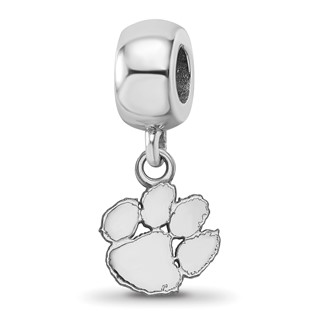 Sterling Silver Rhodium-plated LogoArt Clemson University Tiger Paw Extra Small Dangle Bead Charm