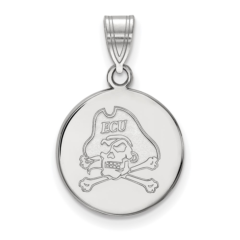 Sterling Silver Rhodium-plated LogoArt East Carolina University Pirate Medium Disc Pendant