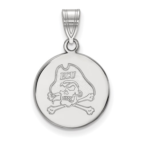 Sterling Silver Rhodium-plated LogoArt East Carolina University Pirate Medium Disc Pendant
