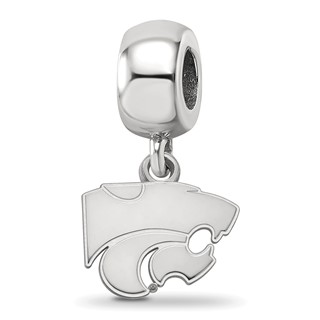 Sterling Silver Rhodium-plated LogoArt Kansas State University Wildcat Extra Small Dangle Bead Charm