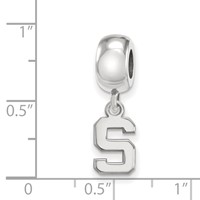 Sterling Silver Rhodium-plated LogoArt Michigan State University Letter S Extra Small Dangle Bead Charm view 3