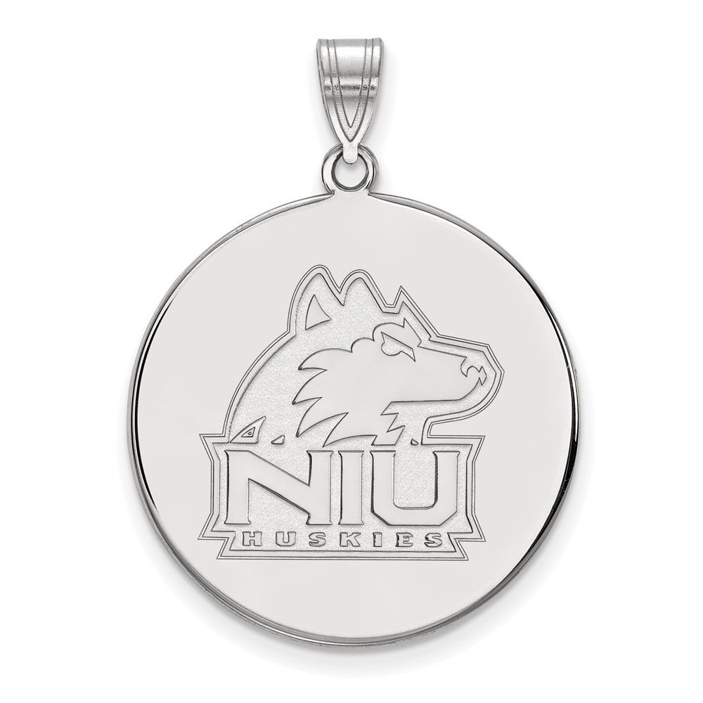 Sterling Silver Rhodium-plated LogoArt Northern Illinois University N-i-u Huskies Extra Large Disc Pendant