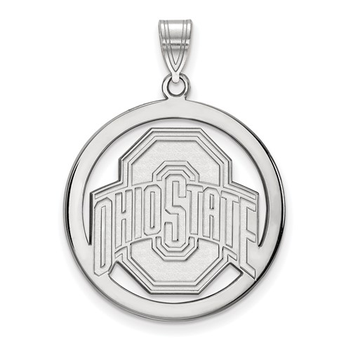 Sterling Silver Rhodium-plated LogoArt the Ohio State University Extra Large Circle Pendant