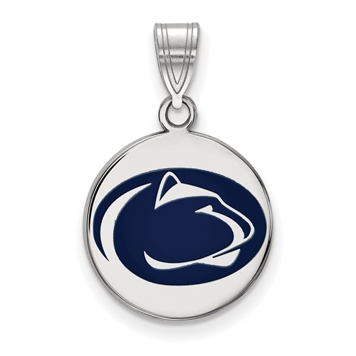 Sterling Silver Rhodium-plated LogoArt Penn State University Lion Medium Enameled Disc Pendant