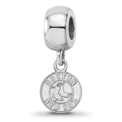 Sterling Silver Rhodium Plated Major League Baseball LogoArt Boston Red Sox Extra Small Dangle Bead