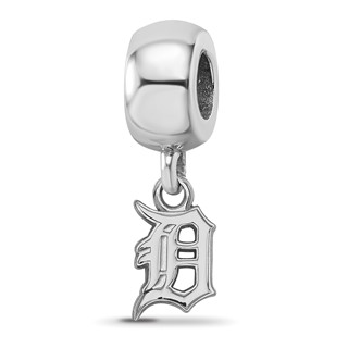 Sterling Silver Rhodium Plated Major League Baseball LogoArt Detroit Tigers Dangle Bead