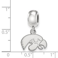 Sterling Silver Rhodium-plated LogoArt University of Iowa Hawk Extra Small Dangle Bead Charm view 3