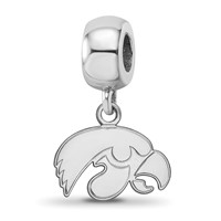 Sterling Silver Rhodium-plated LogoArt University of Iowa Hawk Extra Small Dangle Bead Charm view 1