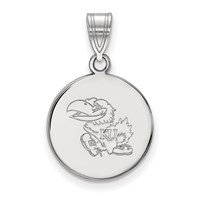Sterling Silver Rhodium-plated LogoArt University of Kansas Jayhawk Medium Disc Pendant view 1