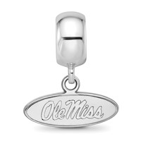 Sterling Silver Rhodium-plated LogoArt University of Mississippi Ole Miss Extra Small Oval Dangle Bead Charm view 3