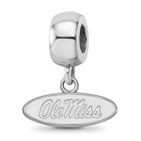 Sterling Silver Rhodium-plated LogoArt University of Mississippi Ole Miss Extra Small Oval Dangle Bead Charm view 1