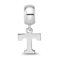 Sterling Silver Rhodium-plated LogoArt University of Tennessee Letter T Extra Small Dangle Bead Charm view 3