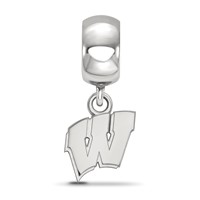 Sterling Silver Rhodium-plated LogoArt University of Wisconsin Letter W Extra Small Dangle Bead Charm view 2