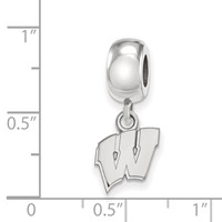 Sterling Silver Rhodium-plated LogoArt University of Wisconsin Letter W Extra Small Dangle Bead Charm view 3
