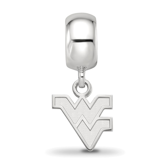 Sterling Silver Rhodium-plated LogoArt West Virginia University W-V Extra Small Dangle Bead Charm