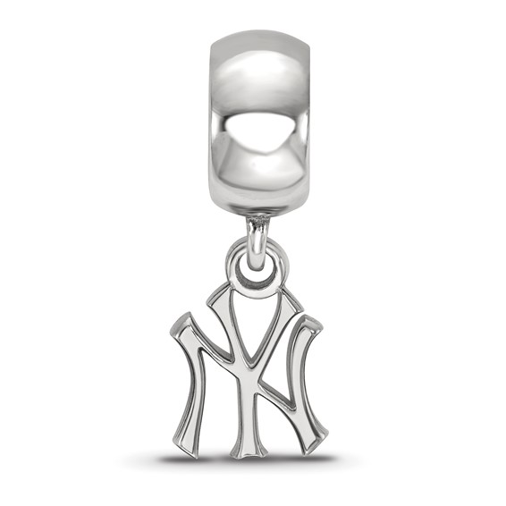 Sterling Silver Rhodium Plated Major League Baseball LogoArt New York Yankees N-Y Dangle Bead