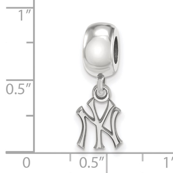 Sterling Silver Rhodium Plated Major League Baseball LogoArt New York Yankees N-Y Dangle Bead