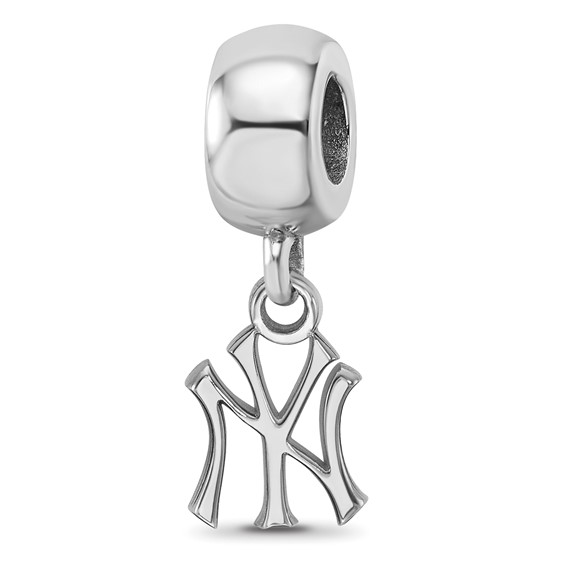 Sterling Silver Rhodium Plated Major League Baseball LogoArt New York Yankees N-Y Dangle Bead