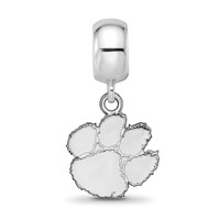 Sterling Silver Rhodium-plated LogoArt Clemson University Tiger Paw Small Dangle Bead Charm view 3