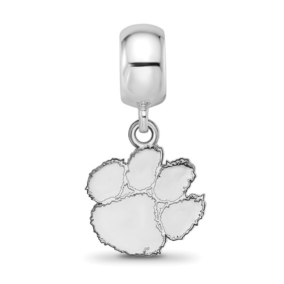 Sterling Silver Rhodium-plated LogoArt Clemson University Tiger Paw Small Dangle Bead Charm