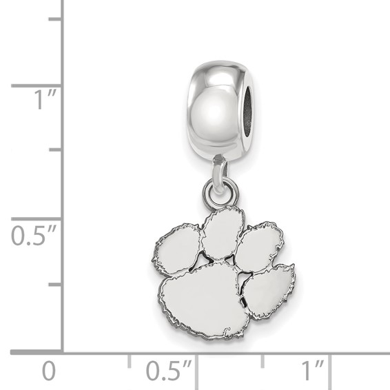 Sterling Silver Rhodium-plated LogoArt Clemson University Tiger Paw Small Dangle Bead Charm