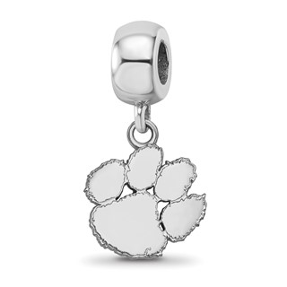 Sterling Silver Rhodium-plated LogoArt Clemson University Tiger Paw Small Dangle Bead Charm