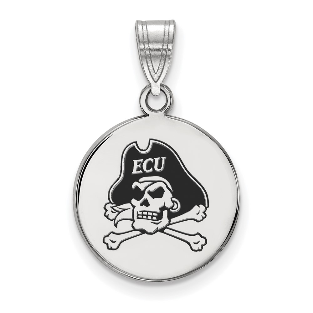 Sterling Silver Rhodium-plated LogoArt East Carolina University Pirate Medium Enameled Disc Pendant