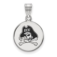 Sterling Silver Rhodium-plated LogoArt East Carolina University Pirate Medium Enameled Disc Pendant view 1