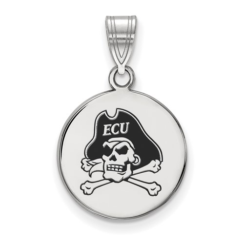 Sterling Silver Rhodium-plated LogoArt East Carolina University Pirate Medium Enameled Disc Pendant