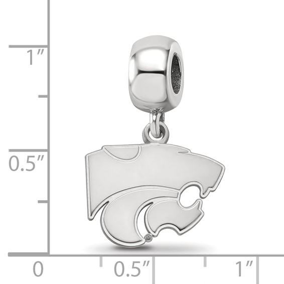 Sterling Silver Rhodium-plated LogoArt Kansas State University Wildcat Small Dangle Bead Charm