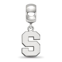 Sterling Silver Rhodium-plated LogoArt Michigan State University Letter S Small Dangle Bead Charm view 2