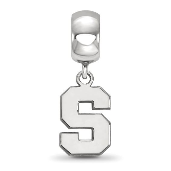 Sterling Silver Rhodium-plated LogoArt Michigan State University Letter S Small Dangle Bead Charm