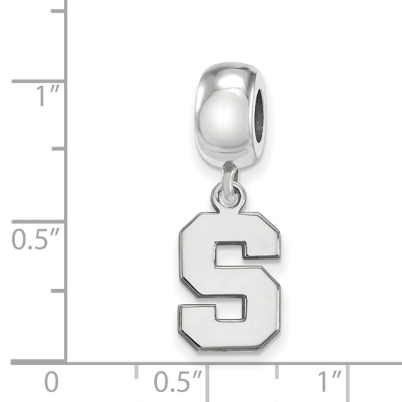 Sterling Silver Rhodium-plated LogoArt Michigan State University Letter S Small Dangle Bead Charm