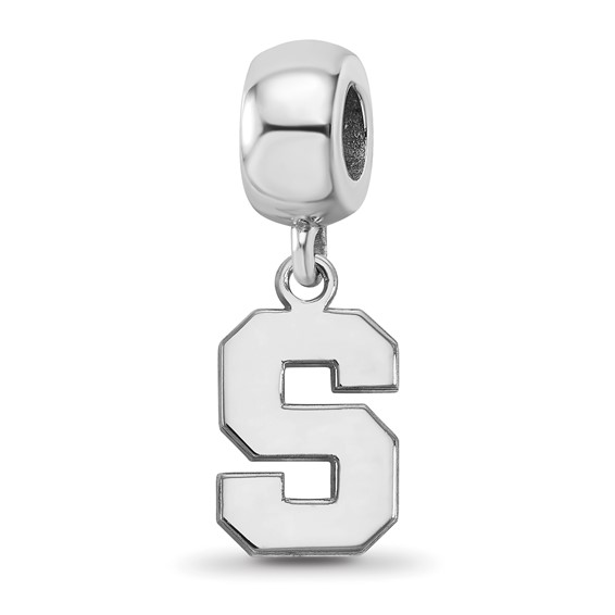 Sterling Silver Rhodium-plated LogoArt Michigan State University Letter S Small Dangle Bead Charm