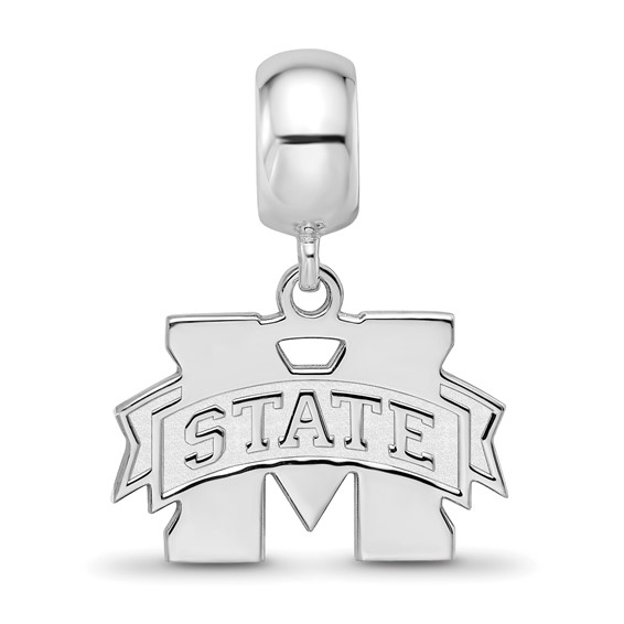 Sterling S. Rh-p LogoArt Mississippi State University Small Dangle Bead